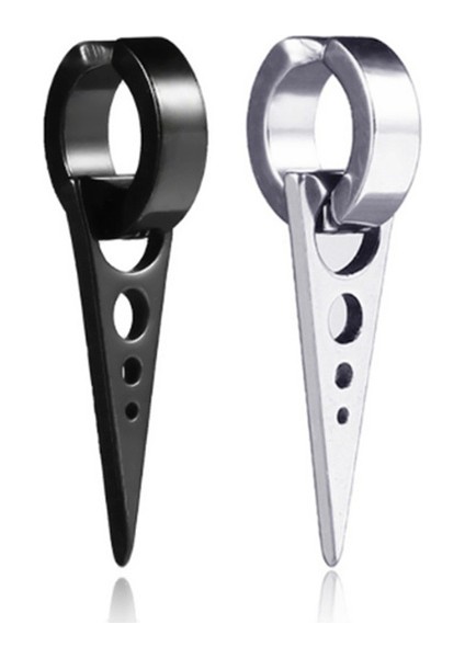 Estilo Negro Y Plata 1 Çift 2pc Siyah Titanyum Çelik Üçgen Ok Klips Küpe Erkek Kadın Küpe Kulak Deliği Yok Erkek Küpeler Trendi Parti Takı (Yurt Dışından)