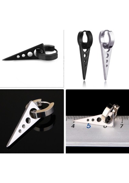 Estilo Negro Y Plata 1 Çift 2pc Siyah Titanyum Çelik Üçgen Ok Klips Küpe Erkek Kadın Küpe Kulak Deliği Yok Erkek Küpeler Trendi Parti Takı (Yurt Dışından)