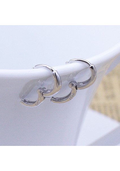 Gümüş Tarzı 925 Ayar Gümüş Charm Parlak Küçük Halka Küpe (Yurt Dışından) modelleri