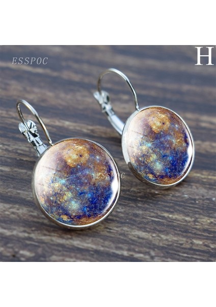 Gümüş Tarzı H Takı Galaksi Gezegen Nebula Kanca Küpe Cam Kupür Dolunay Küpe Kadın Parti Moda Aksesuarları (Yurt Dışından)