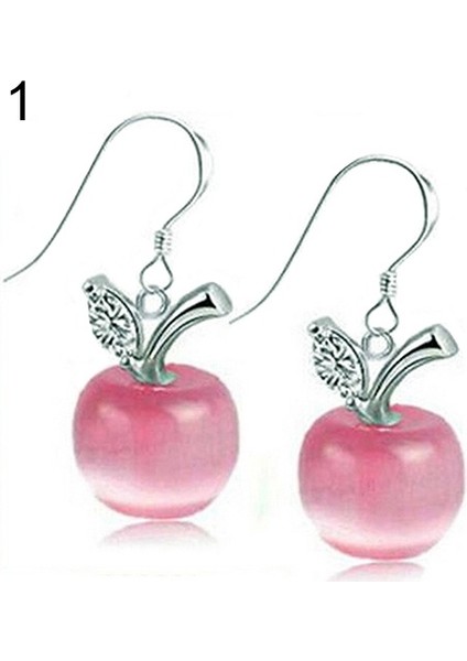 Pembe Tarzı Bir Kadınların Dikkat Çekici Opal Elma Asma Gümüş Kaplama Zirkon Küpe Eas (Yurt Dışından)