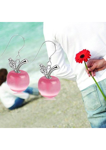 Pembe Tarzı Bir Kadınların Dikkat Çekici Opal Elma Asma Gümüş Kaplama Zirkon Küpe Eas (Yurt Dışından) fırsatları