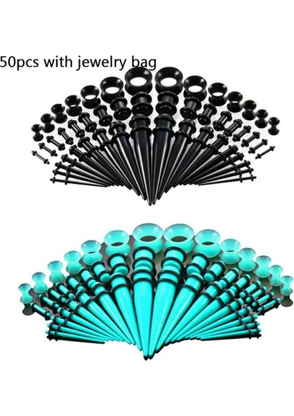 Açık Mavi Stil 50 Parça Kulak Genişletme Kiti Akrilik Taperler ve Plakalar + Silikon Tüneller - Kulak Meşe Seti Vücut Piercing Takıları Siyah Takı Torbası ile (Yurt Dışından) fiyatları