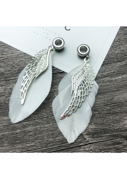 22 mm 1 Çift Cerrahi Çelik Kristal Kuğu Tüyü Kanat Kolye Asma Küpe Tıkaç Et Takma Tünel Kulak Meme Genişletici Vücut Piercing Takı Büyük Beden (Yurt Dışından)