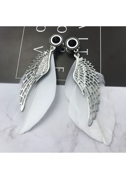 22 mm 1 Çift Cerrahi Çelik Kristal Kuğu Tüyü Kanat Kolye Asma Küpe Tıkaç Et Takma Tünel Kulak Meme Genişletici Vücut Piercing Takı Büyük Beden (Yurt Dışından)