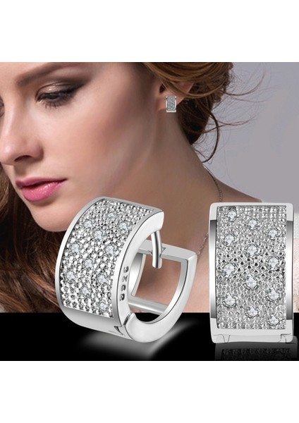 Moda Kadın Kristal Gümüş Küpe Halka Küpe Takı Hediye (Yurt Dışından)