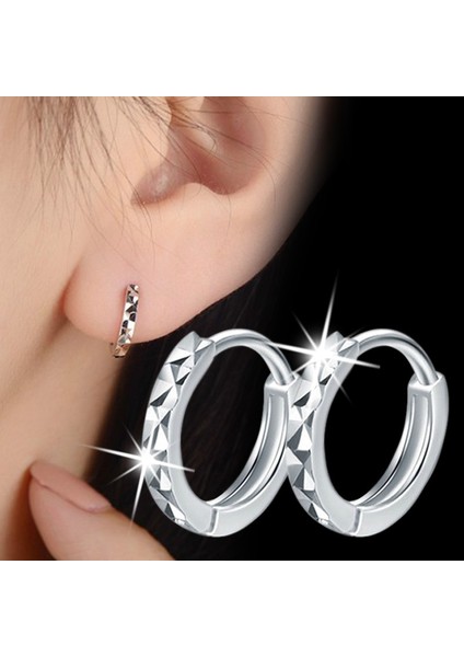 Kadın Kızlar Için 925 Ayar Gümüş Fasetli Küçük Halka Küpe - Huggie (Yurt Dışından)