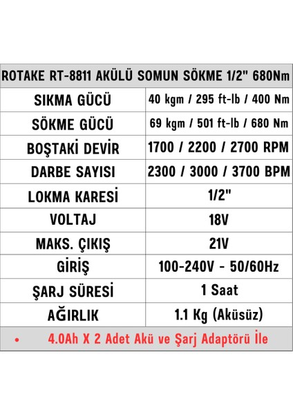 RT-8812 Akülü Somun Sökme 1/2'' 1080NM