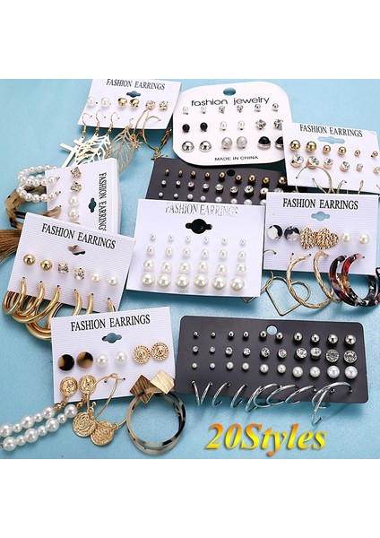 5 Ayarla 20 Stil Basit Kristal Inci Küpe Karışık Püskül Sarkan Düşen Küpe Seti Yuvarlak Kalp Küpe Küpe Geometrik Kulak Takı Seti (Yurt Dışından)