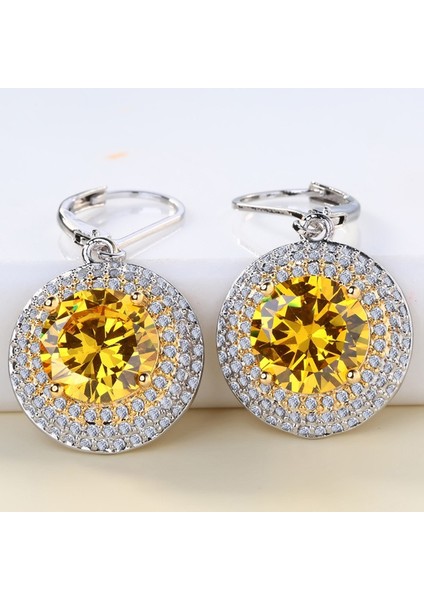 Sarı Stil 925 Ayar Gümüş Taşlı Takı Sarı Topaz Düğün Gelin Nişan Küpe Küpe (Yurt Dışından) fiyatları