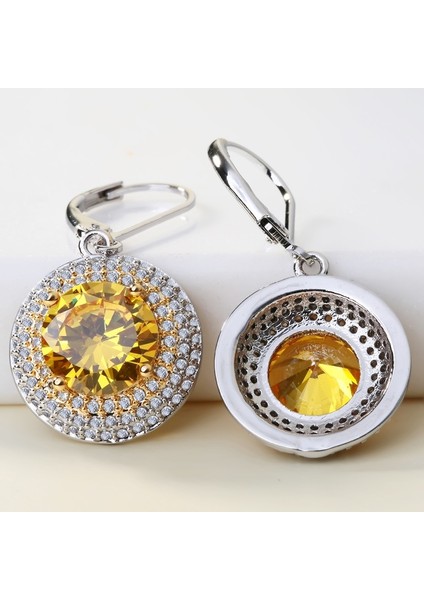 Sarı Stil 925 Ayar Gümüş Taşlı Takı Sarı Topaz Düğün Gelin Nişan Küpe Küpe (Yurt Dışından) modelleri