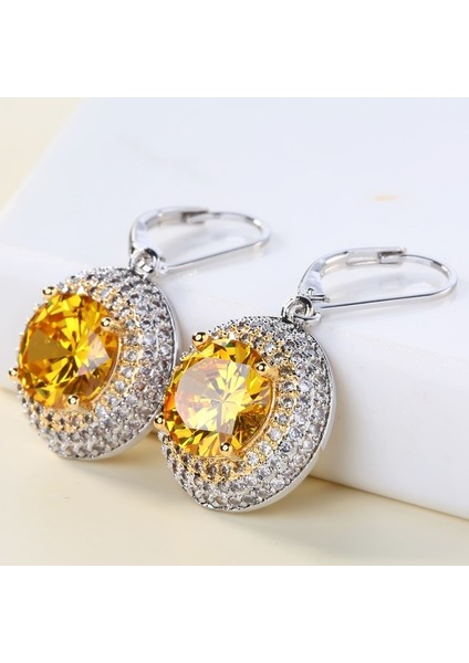 Sarı Stil 925 Ayar Gümüş Taşlı Takı Sarı Topaz Düğün Gelin Nişan Küpe Küpe (Yurt Dışından) fırsatları