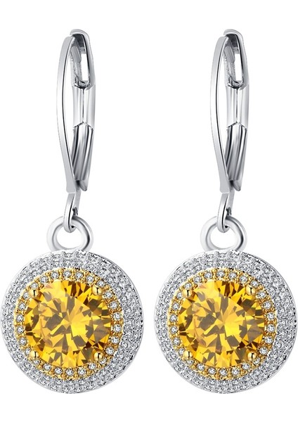 Sarı Stil 925 Ayar Gümüş Taşlı Takı Sarı Topaz Düğün Gelin Nişan Küpe Küpe (Yurt Dışından) indirimleri