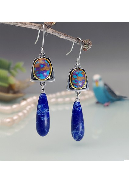 Mavi Stil Kadınlar Için Gümüş Doğal Lapis Lazuli Taşlı Bohem Tarzı Küpe - Düğün Nişan Küpeleri (Yurt Dışından) fiyatları
