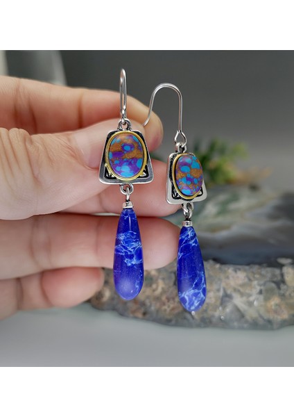 Mavi Stil Kadınlar Için Gümüş Doğal Lapis Lazuli Taşlı Bohem Tarzı Küpe - Düğün Nişan Küpeleri (Yurt Dışından) modelleri