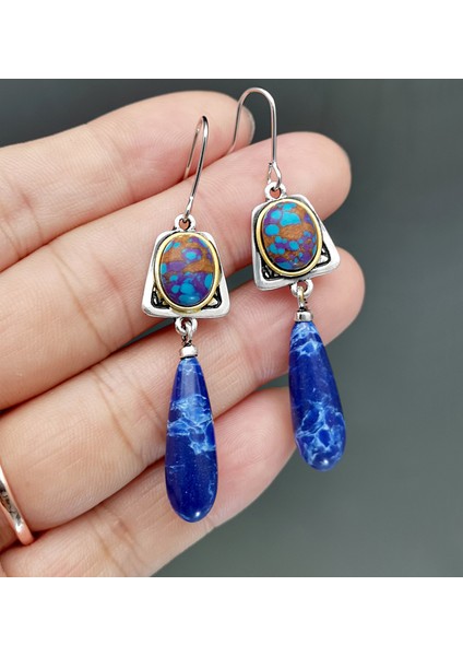 Mavi Stil Kadınlar Için Gümüş Doğal Lapis Lazuli Taşlı Bohem Tarzı Küpe - Düğün Nişan Küpeleri (Yurt Dışından) fırsatları