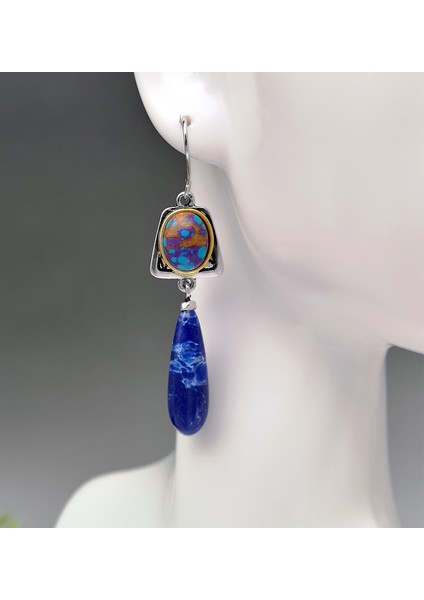 Mavi Stil Kadınlar Için Gümüş Doğal Lapis Lazuli Taşlı Bohem Tarzı Küpe - Düğün Nişan Küpeleri (Yurt Dışından) indirimleri