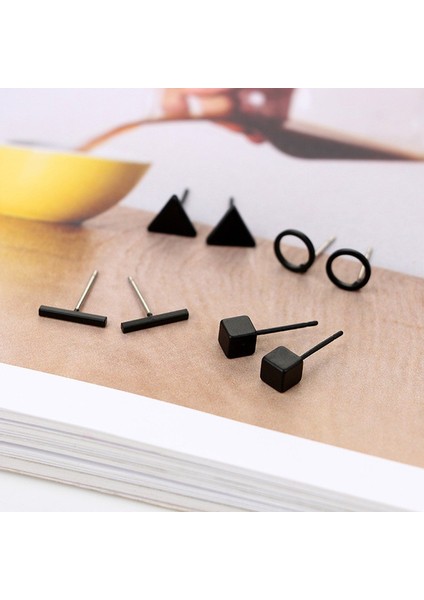 Gümüş Tarzı 4 Çift Küpe Takımı Kare Yuvarlak Üçgen Şekilli Gümüş Altın Siyah Renk Alaşım Küpe Kadınlar Için Kulak Takı (Yurt Dışından) fiyatları