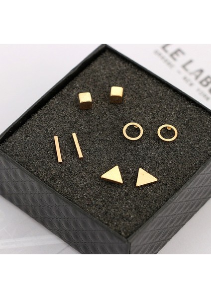 Gümüş Tarzı 4 Çift Küpe Takımı Kare Yuvarlak Üçgen Şekilli Gümüş Altın Siyah Renk Alaşım Küpe Kadınlar Için Kulak Takı (Yurt Dışından) modelleri