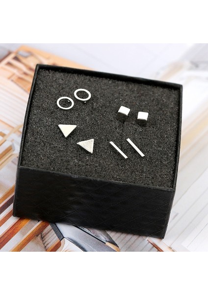 Gümüş Tarzı 4 Çift Küpe Takımı Kare Yuvarlak Üçgen Şekilli Gümüş Altın Siyah Renk Alaşım Küpe Kadınlar Için Kulak Takı (Yurt Dışından) fırsatları