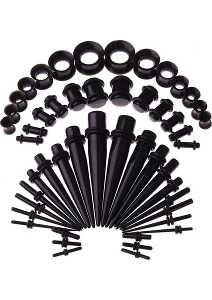 Yeşil Stil 50 Parça Kulak Genişletme Kiti Akrilik Taperler ve Plakalar + Silikon Tüneller - Kulak Meşe Seti Vücut Piercing Takıları Siyah Takı Torbası ile (Yurt Dışından)