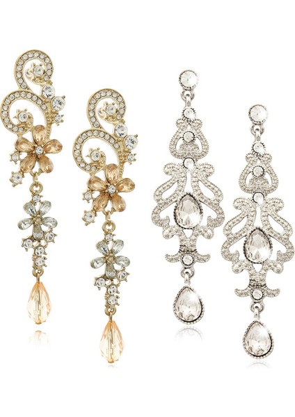 Gül Altın Tarzı Art Deco Flapper Avusturya Kristal Gelin Gümüş Düşen Küpe Moda Şovu Şık Elbise (Yurt Dışından)