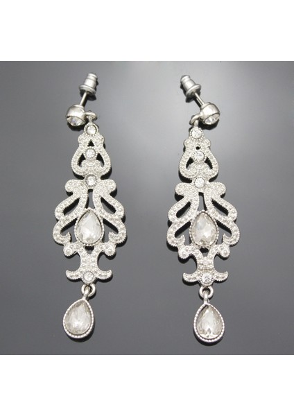 Gül Altın Tarzı Art Deco Flapper Avusturya Kristal Gelin Gümüş Düşen Küpe Moda Şovu Şık Elbise (Yurt Dışından)