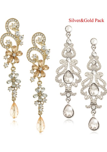 Gül Altın Tarzı Art Deco Flapper Avusturya Kristal Gelin Gümüş Düşen Küpe Moda Şovu Şık Elbise (Yurt Dışından)