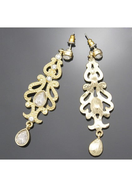 Gül Altın Tarzı Art Deco Flapper Avusturya Kristal Gelin Gümüş Düşen Küpe Moda Şovu Şık Elbise (Yurt Dışından)