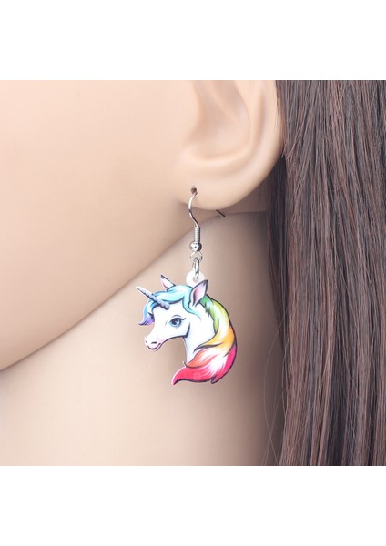 Siyah Stil Kadın Kızlar Çocuklar Için Akrilik Tatlı Gökkuşağı Unicorn Küpe Damla Asılı Moda Peri Hayvan Takı Hediye (Yurt Dışından) fırsatları