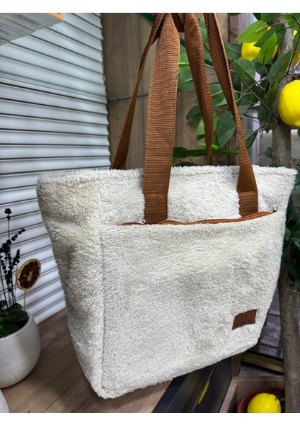Kadın Peluş Tüylü Salaş Çanta Pofuduk The Tote Bag Yazılı El ve Omuz Çantası fırsatları