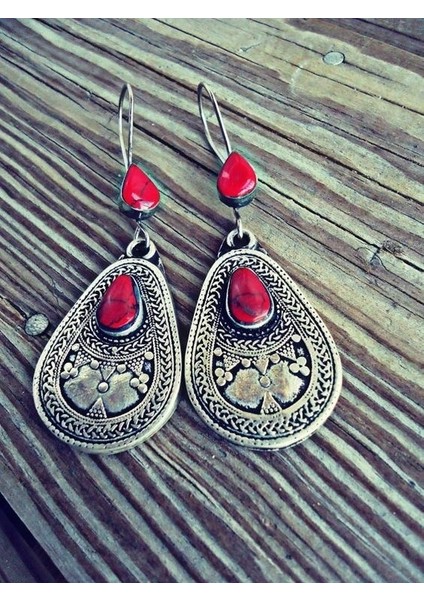 1 Çift Izgara Gümüş Doğal Yarı Değerli Taş Kırmızı Turkuaz Küpe Kadın Düğün Nişan Ince Takı (Yurt Dışından)
