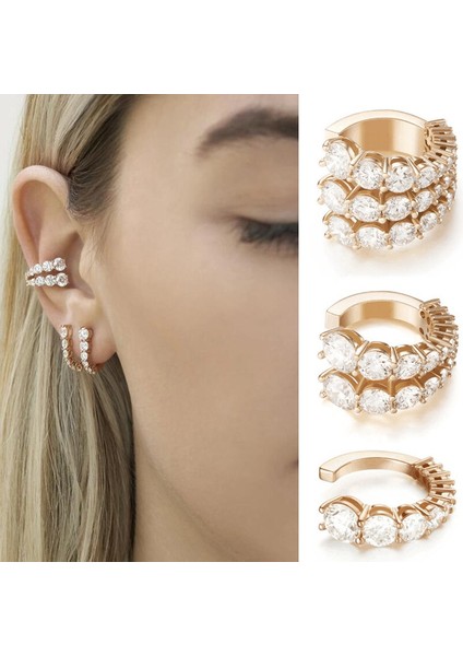 Gümüş Tarzı 3 Sıra Kadınlar Için 18K Kristal Zirkon Çok Katmanlı Kulak Klipsi Küpe - Delme Yok (Yurt Dışından) fiyatları