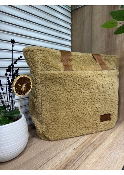 Kadın Peluş Tüylü Salaş Çanta Pofuduk The Tote Bag Yazılı El ve Omuz Çantası modelleri