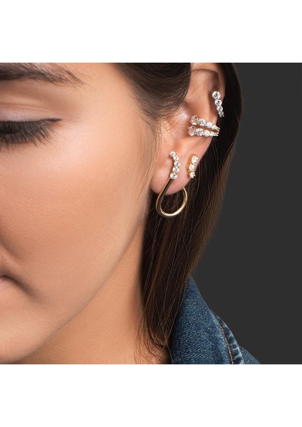 Gümüş Tarzı 3 Sıra Kadınlar Için 18K Kristal Zirkon Çok Katmanlı Kulak Klipsi Küpe - Delme Yok (Yurt Dışından) fırsatları