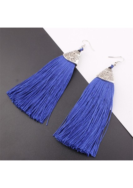 Mavi Stil Vintage Etnik Uzun Püsküllü Küpe (Yurt Dışından)