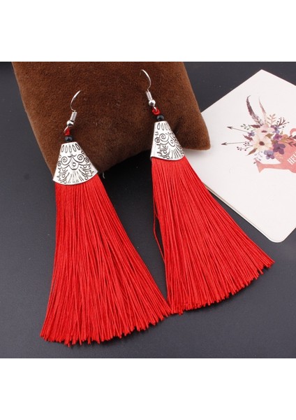 Mavi Stil Vintage Etnik Uzun Püsküllü Küpe (Yurt Dışından) fırsatları