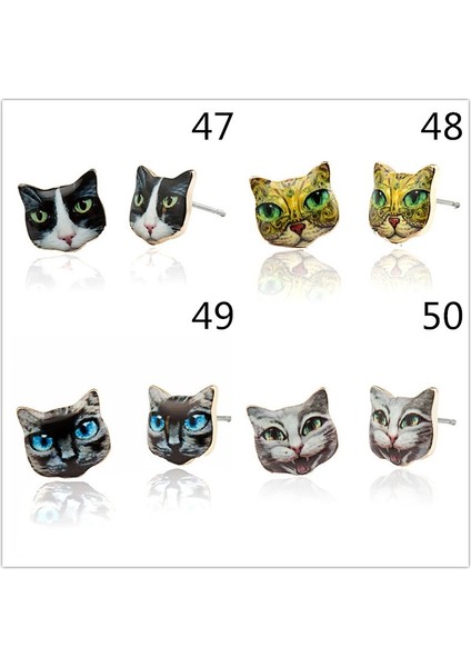 No.50 Beden Sevimli 3D Baskı Kedi Köpek Zarif El Yapımı Küpe (Yurt Dışından)