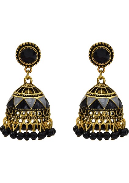 Siyah Stil Kadınlar Için Vintage Hint Çanı Püskül Damla Küpe (Yurt Dışından)