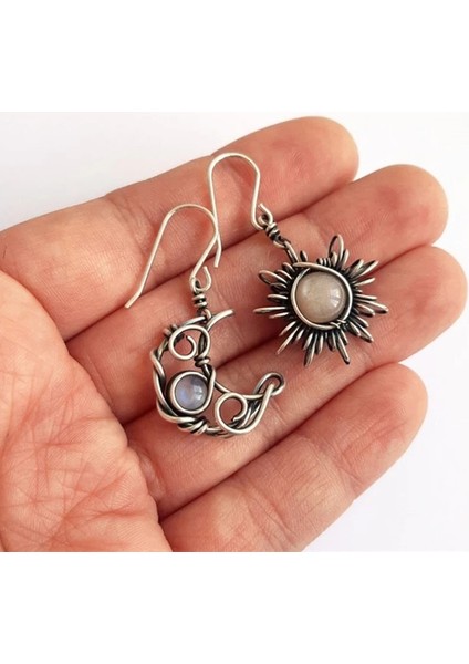 Gümüş Tarzı Bohemia Güneş ve Ay Küpe Gümüş Kristal Damlalı Küpeler Kadın Kadın Boho Moda Takı Hediye (Yurt Dışından) modelleri