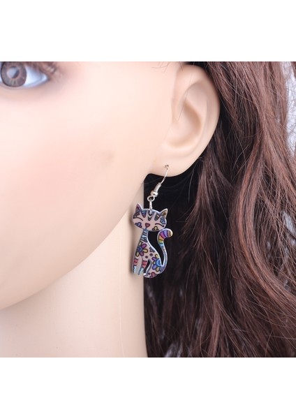 Mavi Stil 34 Mm'ye 25 mm Bonsny Sevimli Kedi Küpe Akrilik Baskı Desen Yeni Tasarım Damla Küpe Kızlar Kadın Takıları Için (Yurt Dışından) modelleri