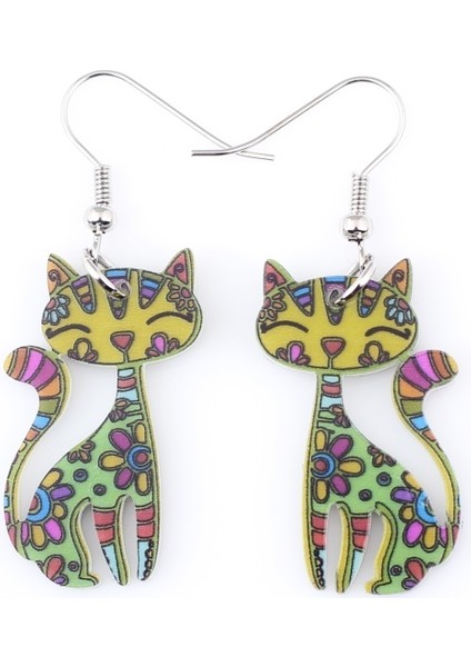 Mavi Stil 34 Mm'ye 25 mm Bonsny Sevimli Kedi Küpe Akrilik Baskı Desen Yeni Tasarım Damla Küpe Kızlar Kadın Takıları Için (Yurt Dışından) fırsatları