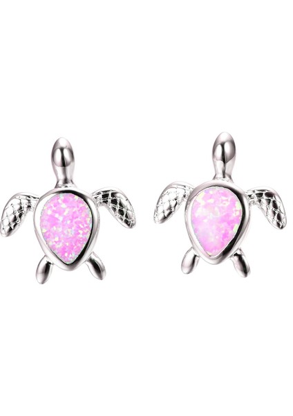 Pembe Tarzı Sevimli Kaplumbağa Ateş Opal Küpe Gümüş Takı Hediye Kaplumbağa Küpe Çivileri (Yurt Dışından)