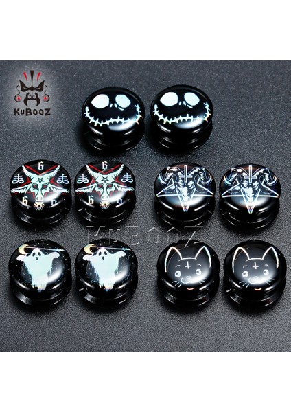Siyah Stil C-14MM Kubooz Zarif Akrilik Hayalet Hayvan Tasarımı Kulak Genişletici ve Vücut Takı Küpe Tünel Küpe 1 Çift (Yurt Dışından) fırsatları