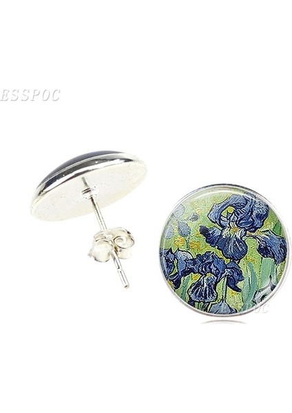 Gümüş Tarzı No.10 Boyutu Vintage Van Gogh Tablo Serisi Küpe Van Gogh Yıldızlı Gece Tibet Gümüşü Küpe Sanat Takı Kadınlar ve Aşıklar Için (Yurt Dışından)