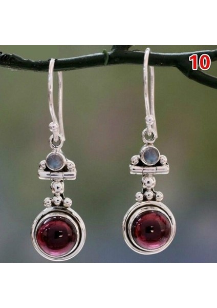 No.10 Boyutu Kadınlar Için Düğün Gelin Takı Hediye Vintage Gümüş Küpe Göktaşı Ametist Peridot Inci Asılı Küpe (Yurt Dışından)