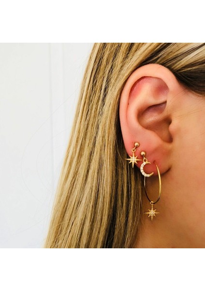 Kadınlar Için Ay Yıldız Toplarıyla Tam G Kristal Halka Küpe Moda Seti Eşsiz Takılar Şık Küpe Kız Hediyesi (Yurt Dışından)