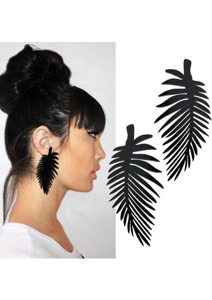 Siyah Stil Bir Aynı Boyut Siyah Renk Akrilik Tüy Şekilli Büyük Sarkan Küpe (Yurt Dışından) fiyatları