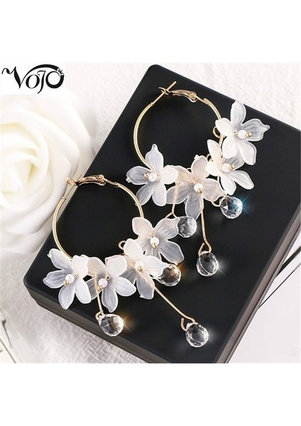 Beyaz Stil Vojo Trendy Akrilik Su Damlası Kadın Küpe Kristal Çiçek Uzun Kolye Küpe - Kadınlar Için Damlalar Küpe (Yurt Dışından)