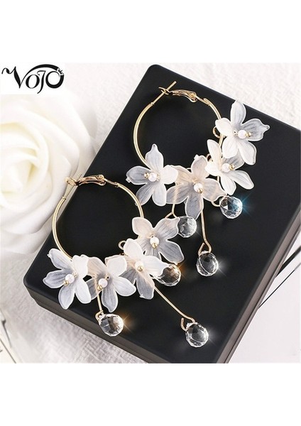 Beyaz Stil Vojo Trendy Akrilik Su Damlası Kadın Küpe Kristal Çiçek Uzun Kolye Küpe - Kadınlar Için Damlalar Küpe (Yurt Dışından) fiyatları